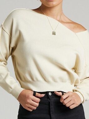 Showpo Cream Off-the-Shoulder Knit Sweater